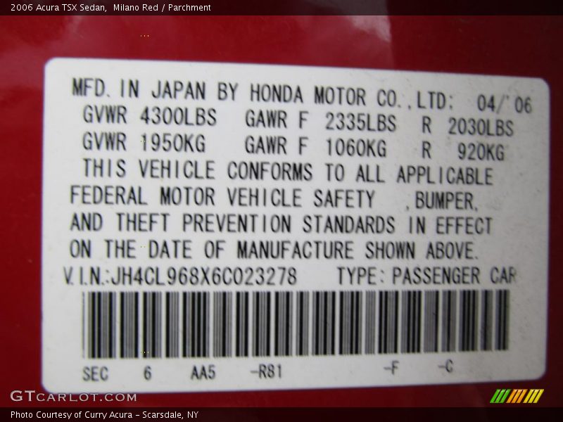 Milano Red / Parchment 2006 Acura TSX Sedan