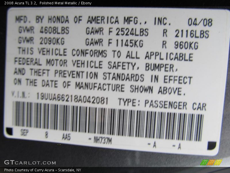 Polished Metal Metallic / Ebony 2008 Acura TL 3.2