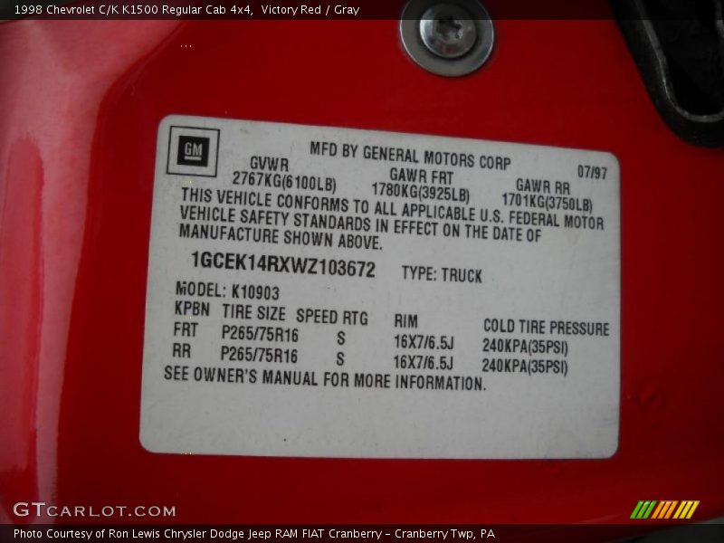 Victory Red / Gray 1998 Chevrolet C/K K1500 Regular Cab 4x4