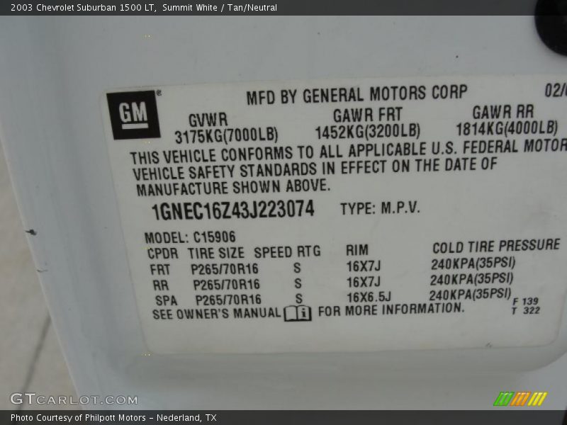 Summit White / Tan/Neutral 2003 Chevrolet Suburban 1500 LT