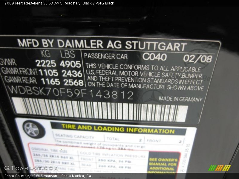 2009 SL 63 AMG Roadster Black Color Code 040