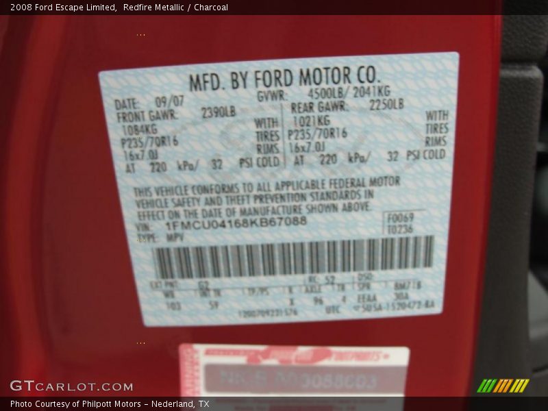 Redfire Metallic / Charcoal 2008 Ford Escape Limited