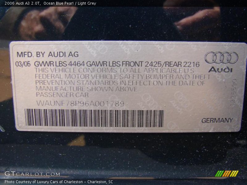 Ocean Blue Pearl / Light Grey 2006 Audi A3 2.0T