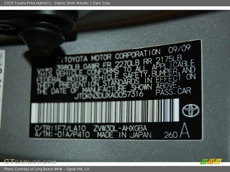 Classic Silver Metallic / Dark Gray 2010 Toyota Prius Hybrid V