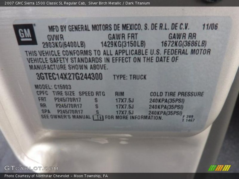 Silver Birch Metallic / Dark Titanium 2007 GMC Sierra 1500 Classic SL Regular Cab