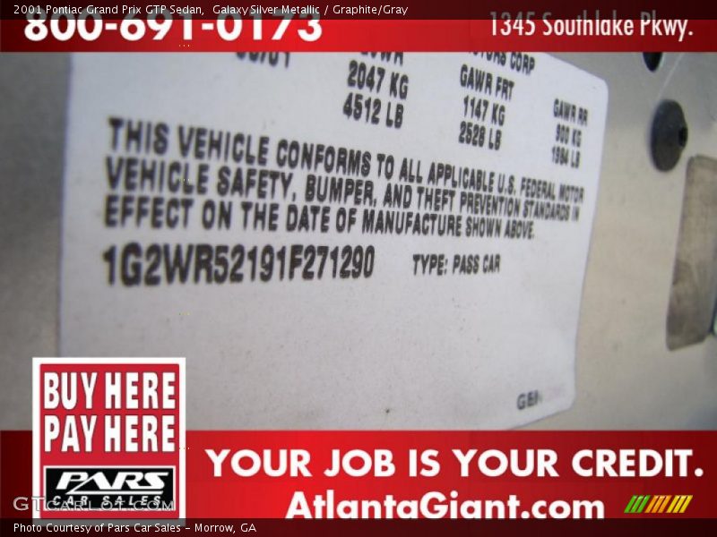 Galaxy Silver Metallic / Graphite/Gray 2001 Pontiac Grand Prix GTP Sedan