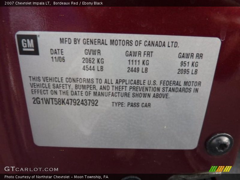 Bordeaux Red / Ebony Black 2007 Chevrolet Impala LT