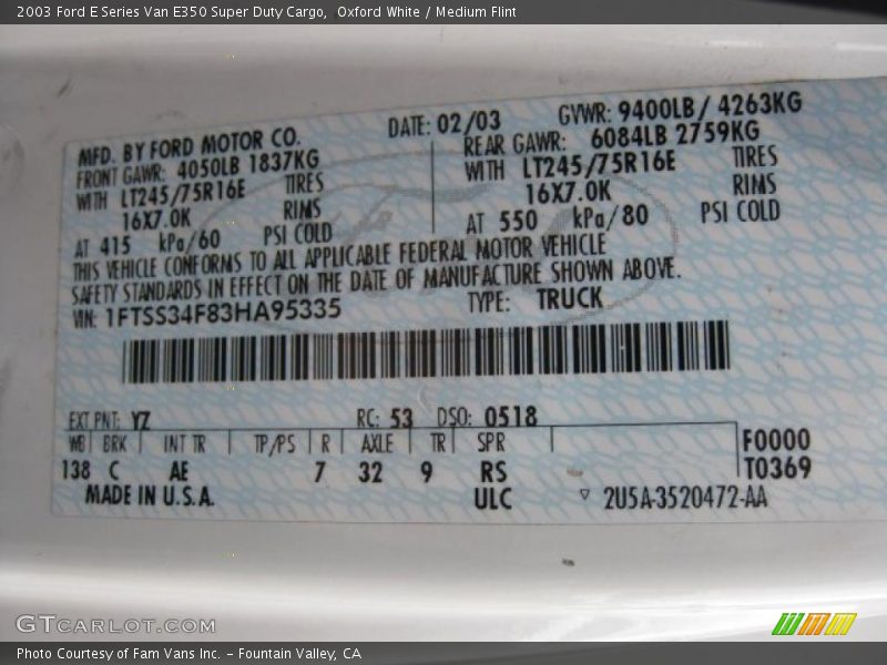 Oxford White / Medium Flint 2003 Ford E Series Van E350 Super Duty Cargo
