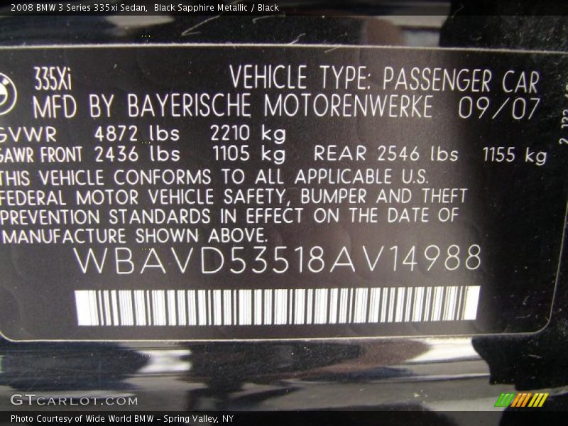 Black Sapphire Metallic / Black 2008 BMW 3 Series 335xi Sedan