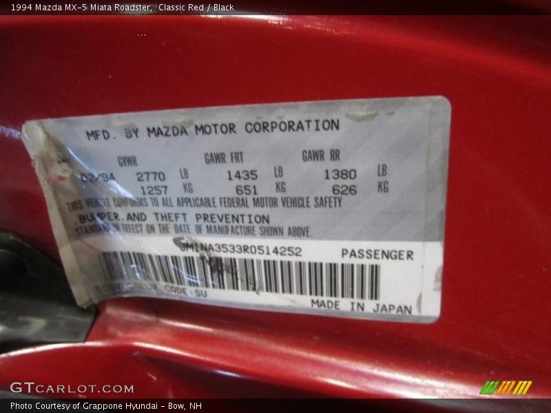 Classic Red / Black 1994 Mazda MX-5 Miata Roadster