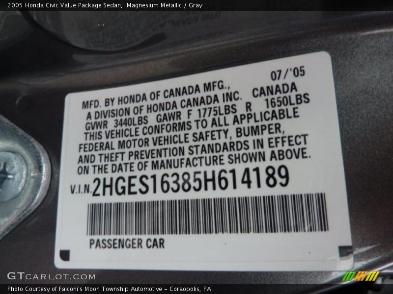 Magnesium Metallic / Gray 2005 Honda Civic Value Package Sedan