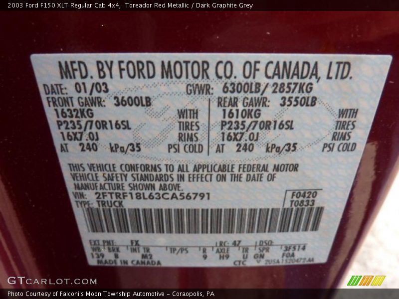 Toreador Red Metallic / Dark Graphite Grey 2003 Ford F150 XLT Regular Cab 4x4