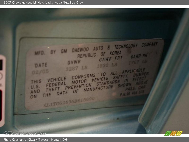 Aqua Metallic / Gray 2005 Chevrolet Aveo LT Hatchback