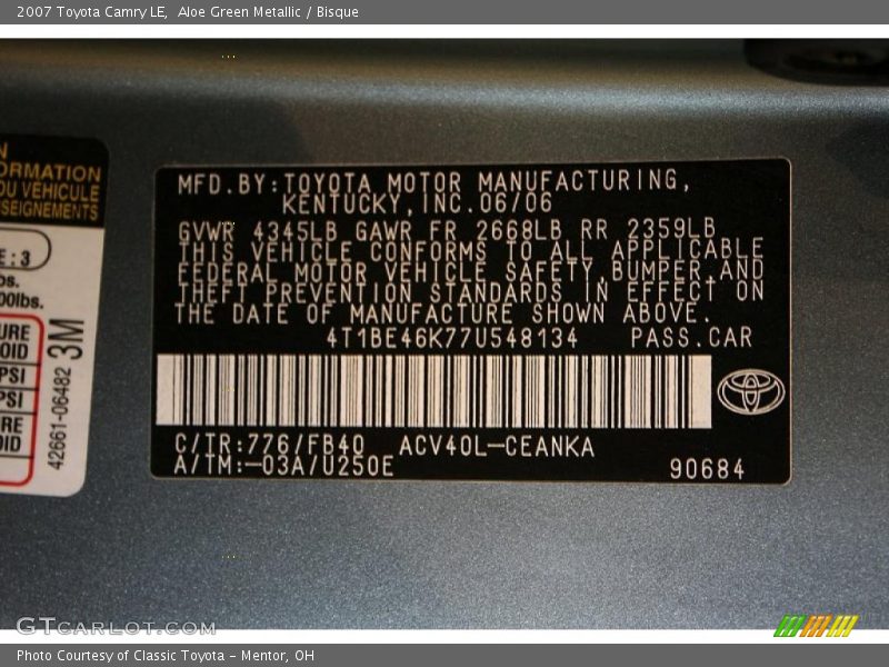 Aloe Green Metallic / Bisque 2007 Toyota Camry LE