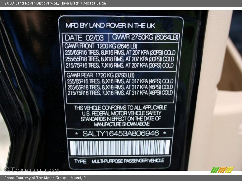 Java Black / Alpaca Beige 2003 Land Rover Discovery SE