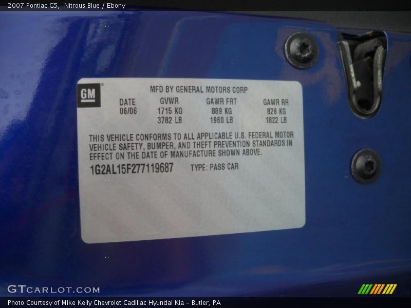 Nitrous Blue / Ebony 2007 Pontiac G5