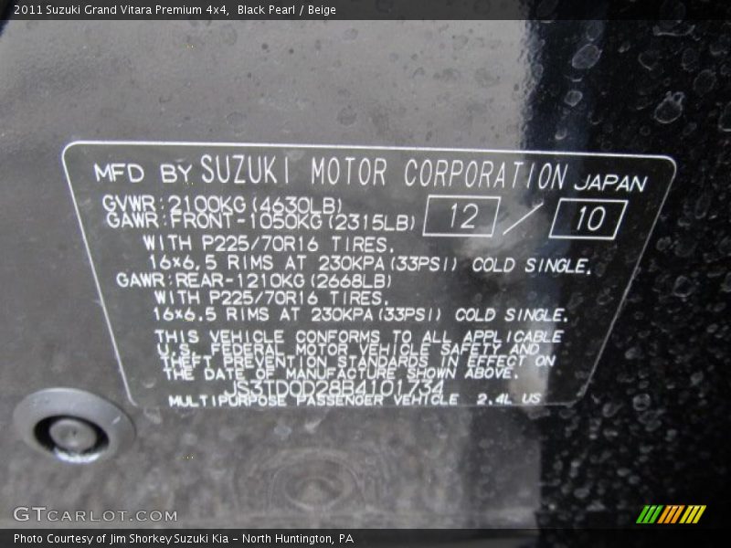 Black Pearl / Beige 2011 Suzuki Grand Vitara Premium 4x4