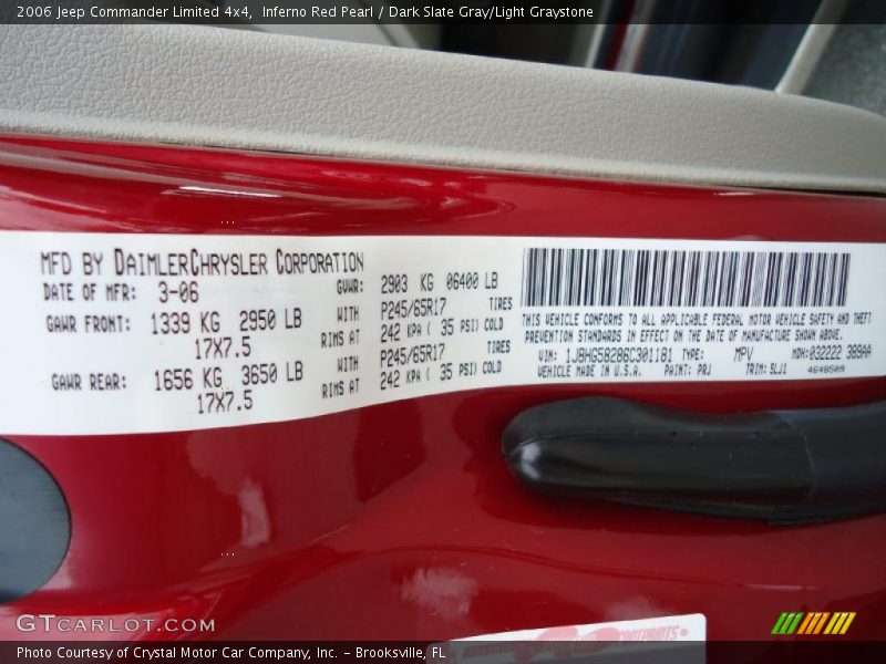Inferno Red Pearl / Dark Slate Gray/Light Graystone 2006 Jeep Commander Limited 4x4