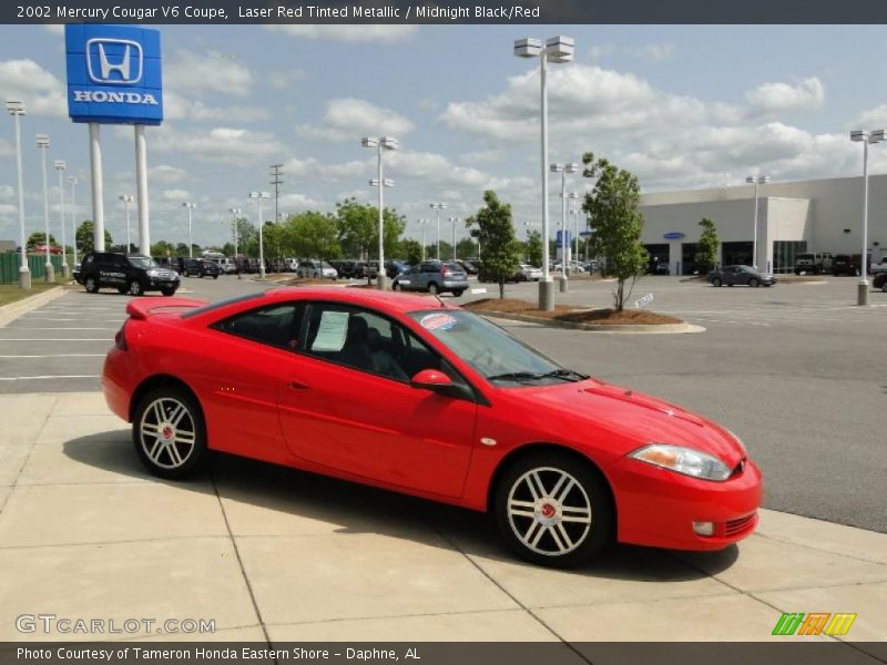 Laser Red Tinted Metallic / Midnight Black/Red 2002 Mercury Cougar V6 Coupe