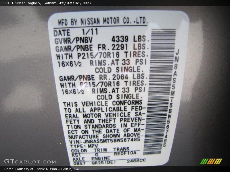 Gotham Gray Metallic / Black 2011 Nissan Rogue S