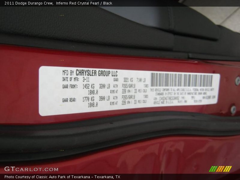 Inferno Red Crystal Pearl / Black 2011 Dodge Durango Crew