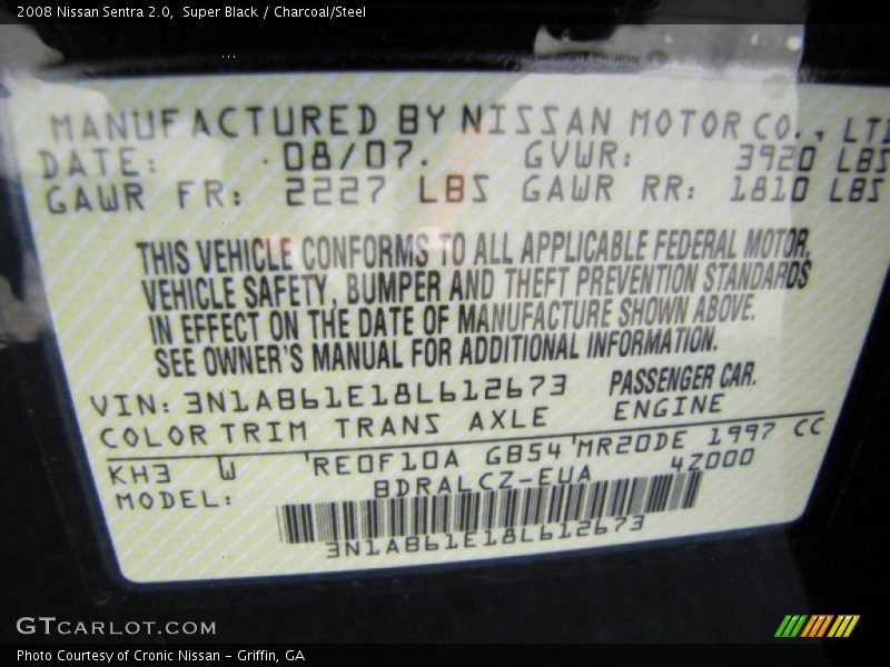 Super Black / Charcoal/Steel 2008 Nissan Sentra 2.0