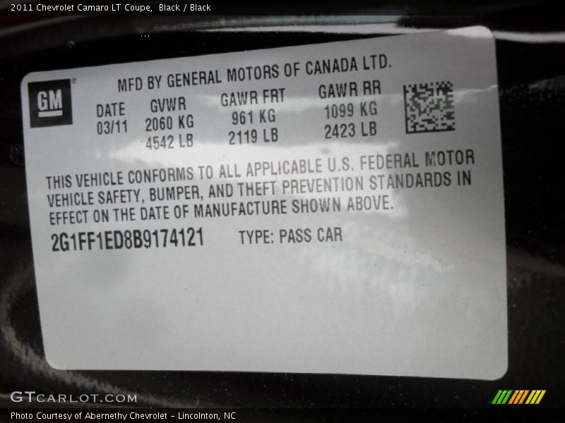 Black / Black 2011 Chevrolet Camaro LT Coupe