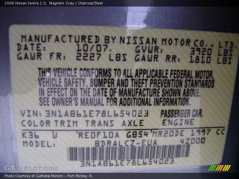 Magnetic Gray / Charcoal/Steel 2008 Nissan Sentra 2.0