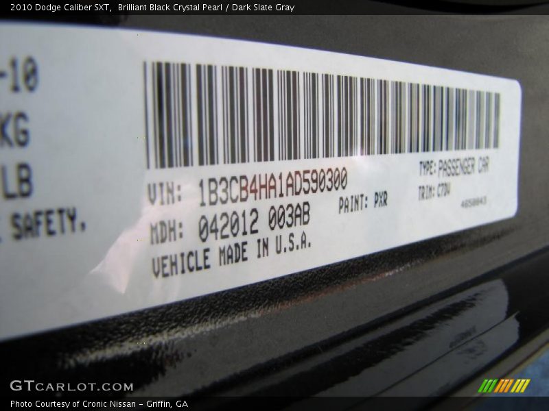 Brilliant Black Crystal Pearl / Dark Slate Gray 2010 Dodge Caliber SXT