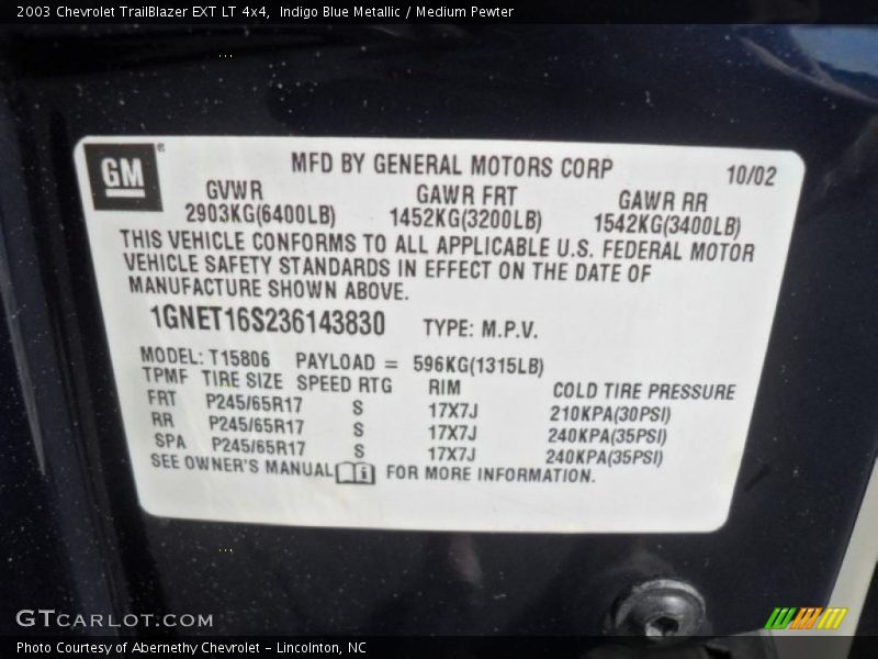 Indigo Blue Metallic / Medium Pewter 2003 Chevrolet TrailBlazer EXT LT 4x4