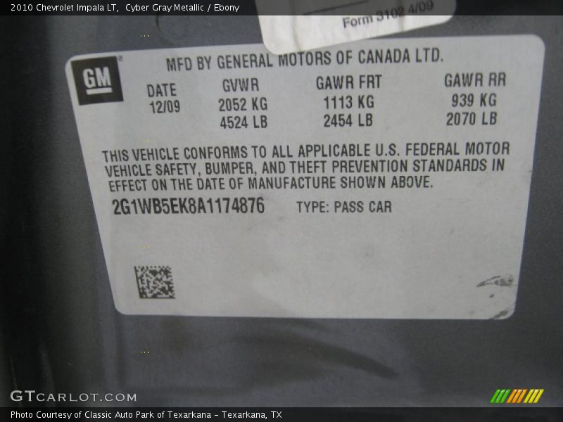 Cyber Gray Metallic / Ebony 2010 Chevrolet Impala LT