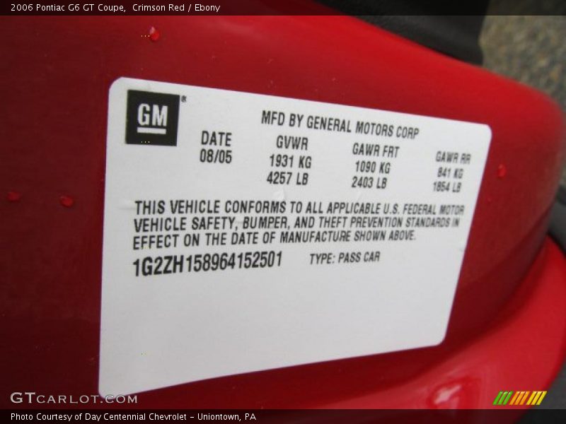 Crimson Red / Ebony 2006 Pontiac G6 GT Coupe