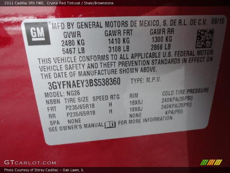 Crystal Red Tintcoat / Shale/Brownstone 2011 Cadillac SRX FWD