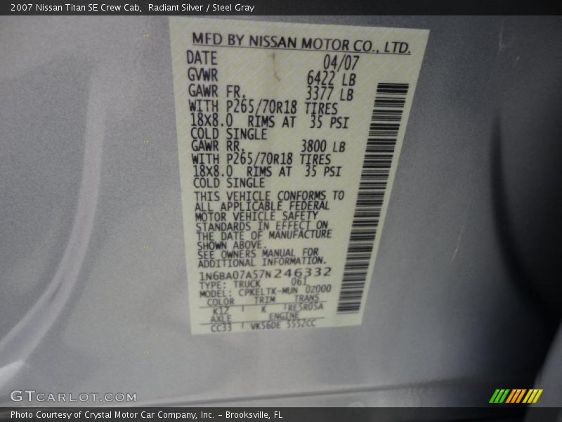 Radiant Silver / Steel Gray 2007 Nissan Titan SE Crew Cab