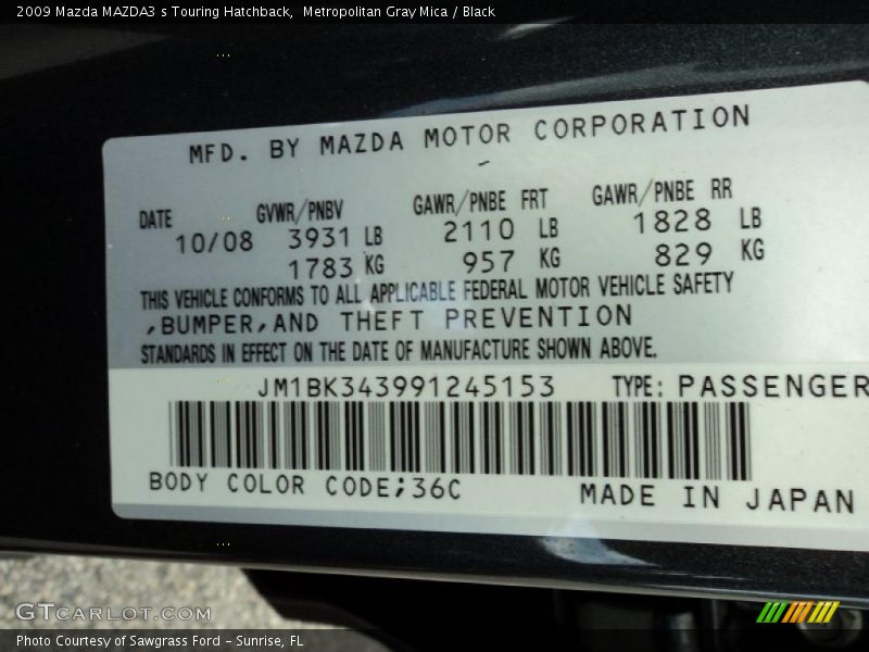 Metropolitan Gray Mica / Black 2009 Mazda MAZDA3 s Touring Hatchback