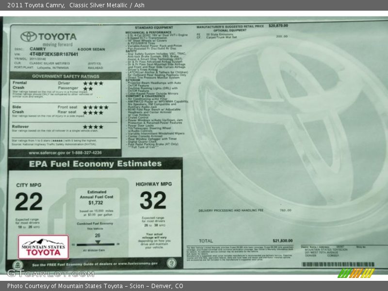 Classic Silver Metallic / Ash 2011 Toyota Camry