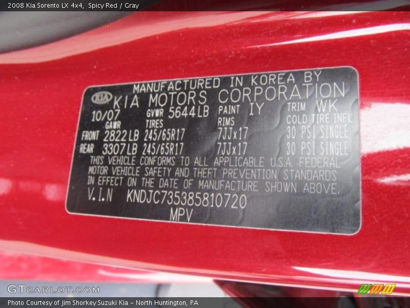 Spicy Red / Gray 2008 Kia Sorento LX 4x4