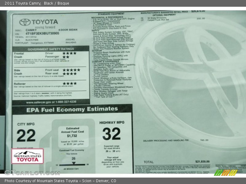 Black / Bisque 2011 Toyota Camry