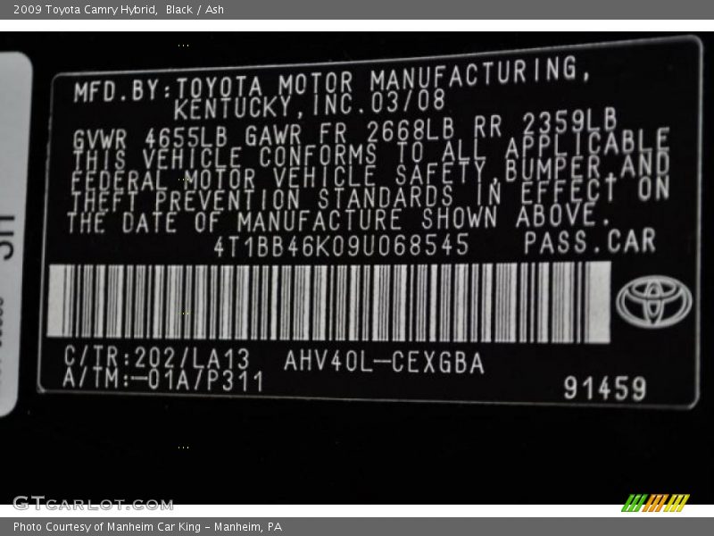 Black / Ash 2009 Toyota Camry Hybrid