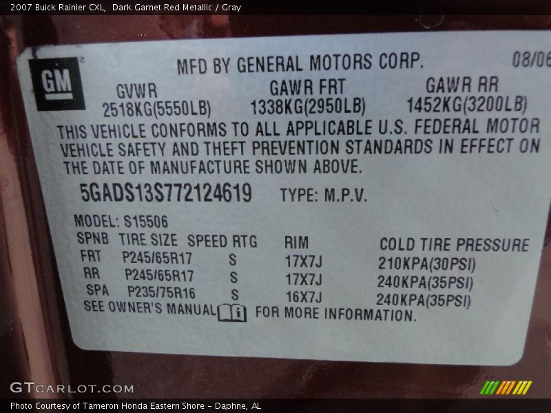 Dark Garnet Red Metallic / Gray 2007 Buick Rainier CXL