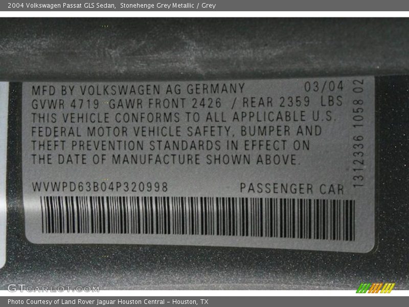 Stonehenge Grey Metallic / Grey 2004 Volkswagen Passat GLS Sedan