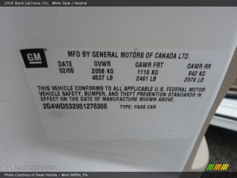 White Opal / Neutral 2005 Buick LaCrosse CXL