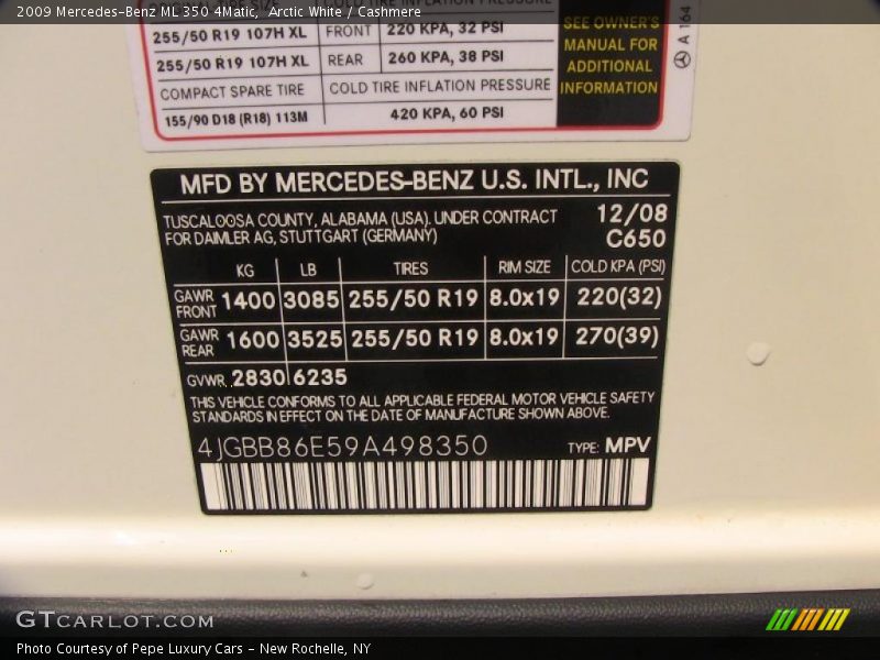Arctic White / Cashmere 2009 Mercedes-Benz ML 350 4Matic