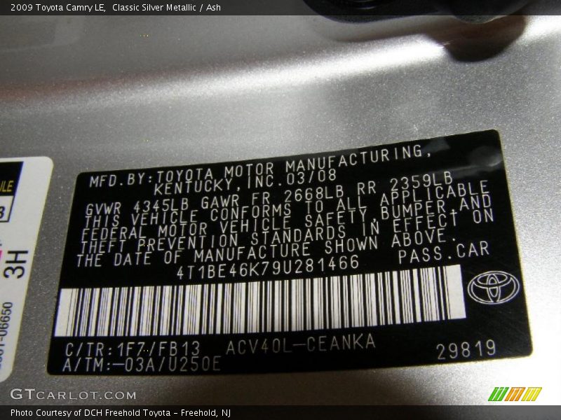 Classic Silver Metallic / Ash 2009 Toyota Camry LE