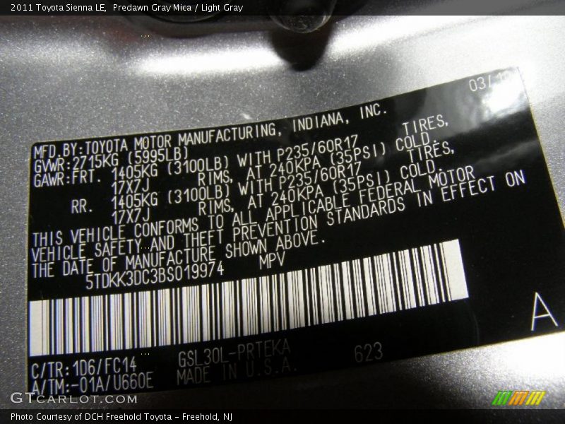 Predawn Gray Mica / Light Gray 2011 Toyota Sienna LE