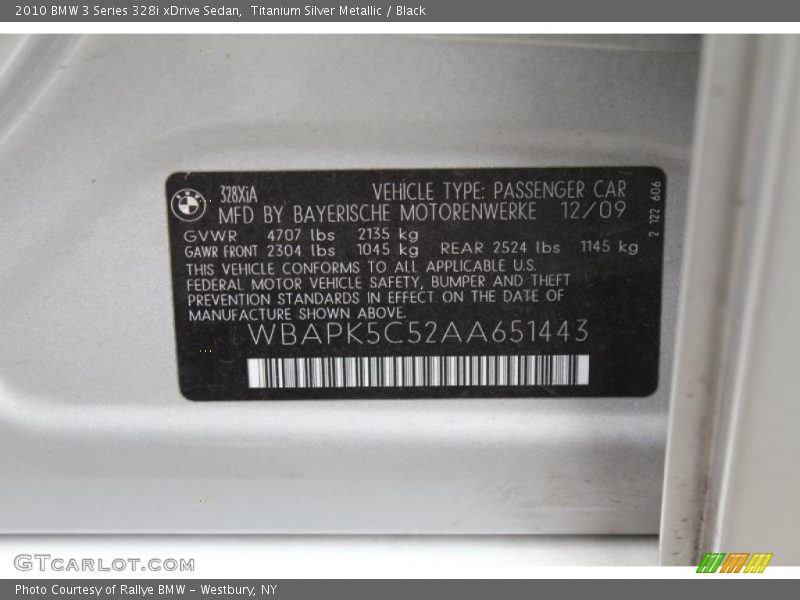 Titanium Silver Metallic / Black 2010 BMW 3 Series 328i xDrive Sedan