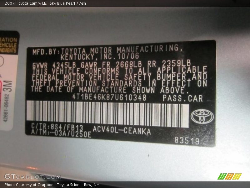Sky Blue Pearl / Ash 2007 Toyota Camry LE