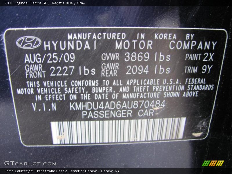 Regatta Blue / Gray 2010 Hyundai Elantra GLS