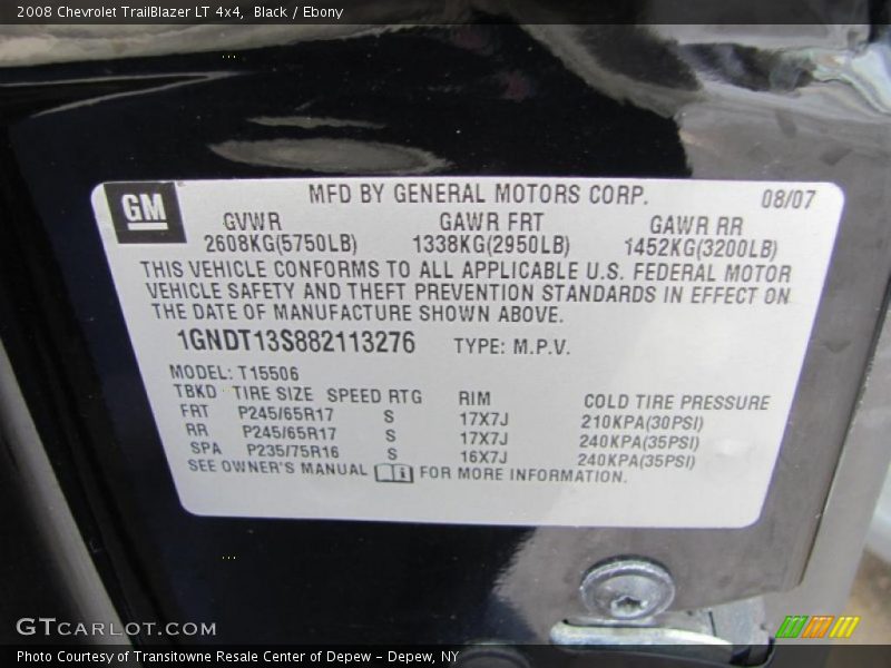 Black / Ebony 2008 Chevrolet TrailBlazer LT 4x4