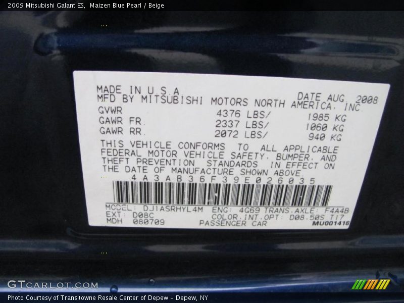 Maizen Blue Pearl / Beige 2009 Mitsubishi Galant ES